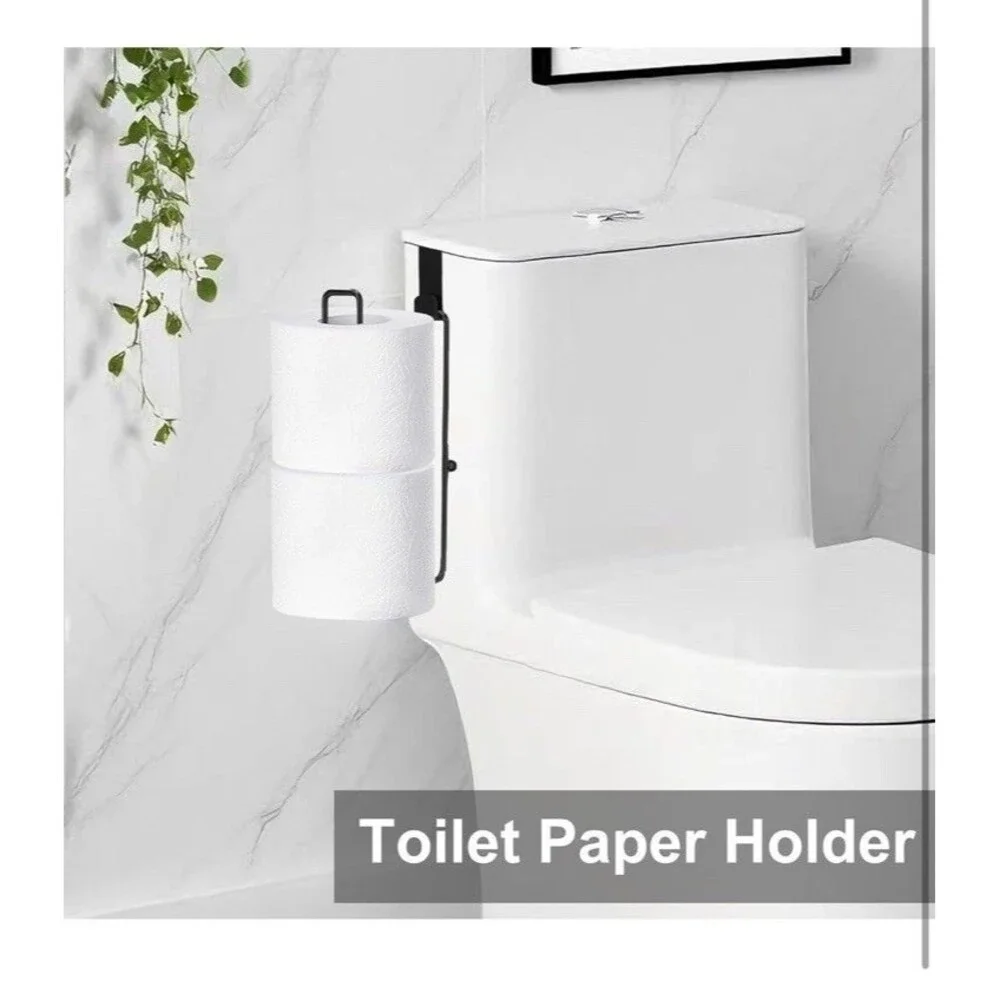 Matte Black Toilet Paper Holder Wall Mount Storage Extra 2 Roll Tissue Over The